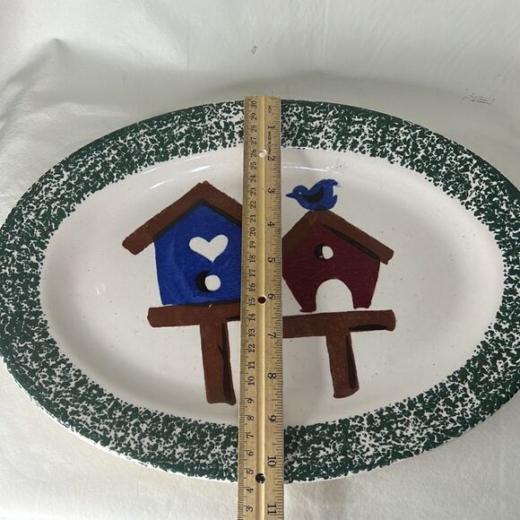 Gibson Housewares Blue Bird Birdhouse Serving Platter Blue Red Green White Brown - Picture 5 of 6
